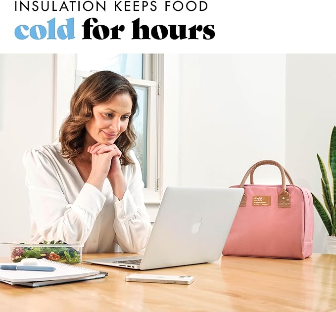 Fit & Fresh Lunch Bag For Women, Insulated Womens Lunch Bag For Work, Leakproof & Stain-Resistant Large Lunch Box For Women With Containers, Zipper Closure Bloomington Bag, Dusty Rose