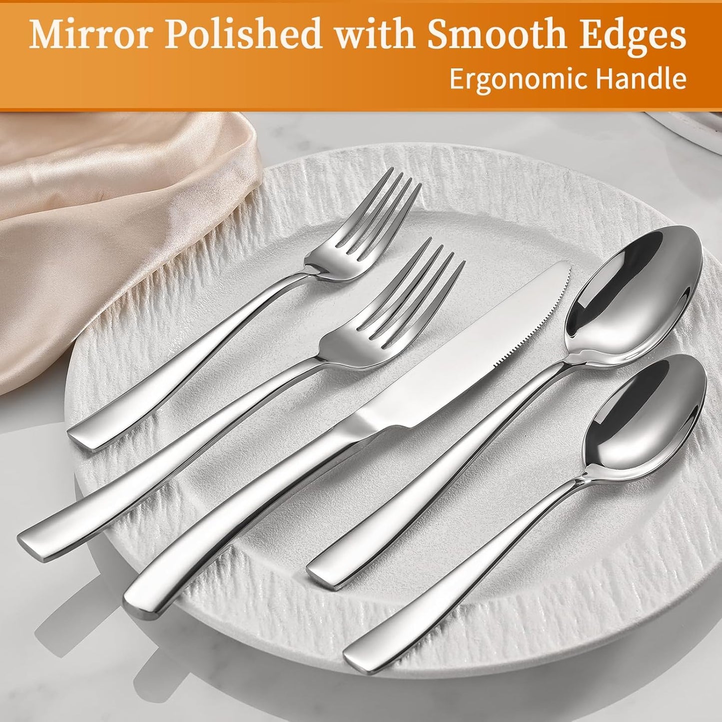 40-Piece Black Silverware Set, Heavy Duty Stainless Steel Flatware Cutlery Set Service for 8, Food-Grade Utensil Sets for Home Restaurant, Dishwasher Safe