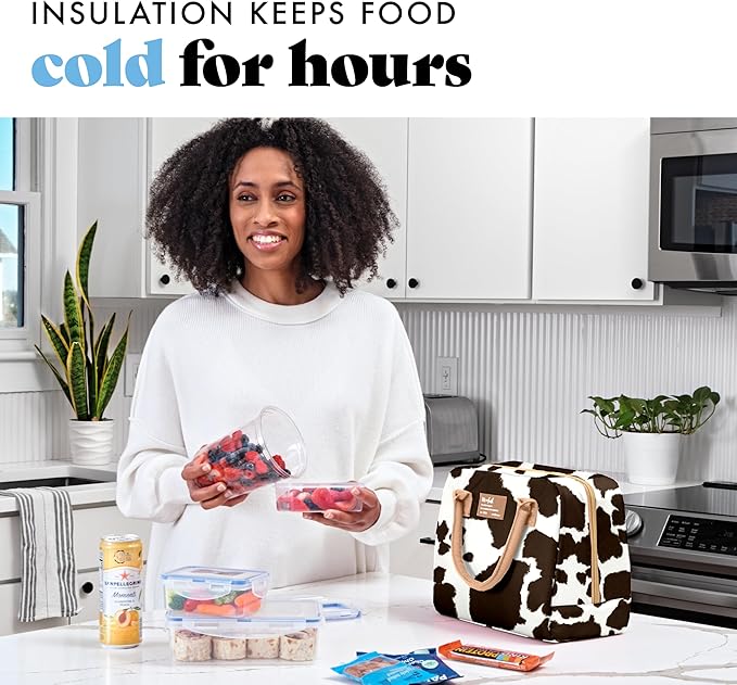 Fit & Fresh Bloomington Lunch Bag for Women - Insulated Large Lunch Box for Work with Containers, Leak-Resistant, Stain-Resistant, Zipper Closure, Cowhide