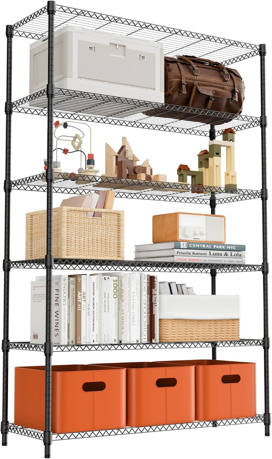 6 Tiers Shelf 2100 lbs Steel Storage Shelving Utility Shelving Unit Steel Organizer Wire Rack for Home,Kitchen,Office,Garage Black 17.7" D x 47.2" W x 82.4" H
