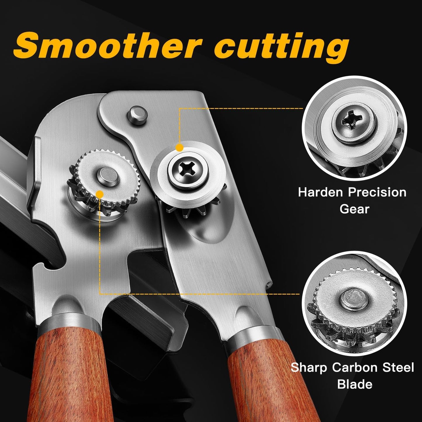 Upgraded Efficient Manual Can Opener - Selected Solid Wood Handle, Sharp and Smooth Blade Edge, Portable Design, Easy-Open Large Knob, Versatile for Various Bottle Caps（Rosewood）