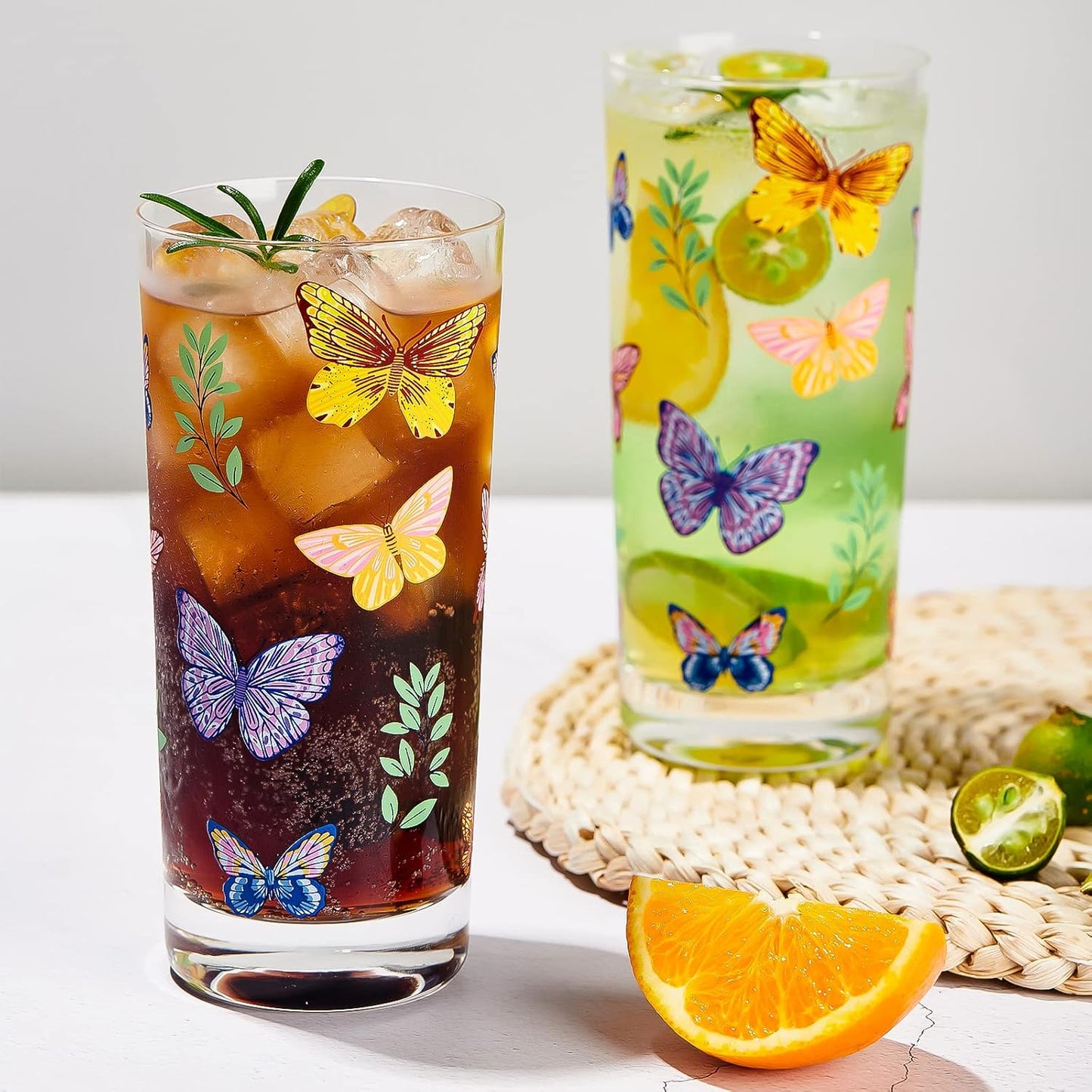 Drinking Glasses Set Of 6,Highball Glasses 16OZ,Clear Water Glasses with Heavy Weighted Base,Made From Premium Borosilicate Glass,Glass Cups for all beverage,Ice Tea&Coffee…