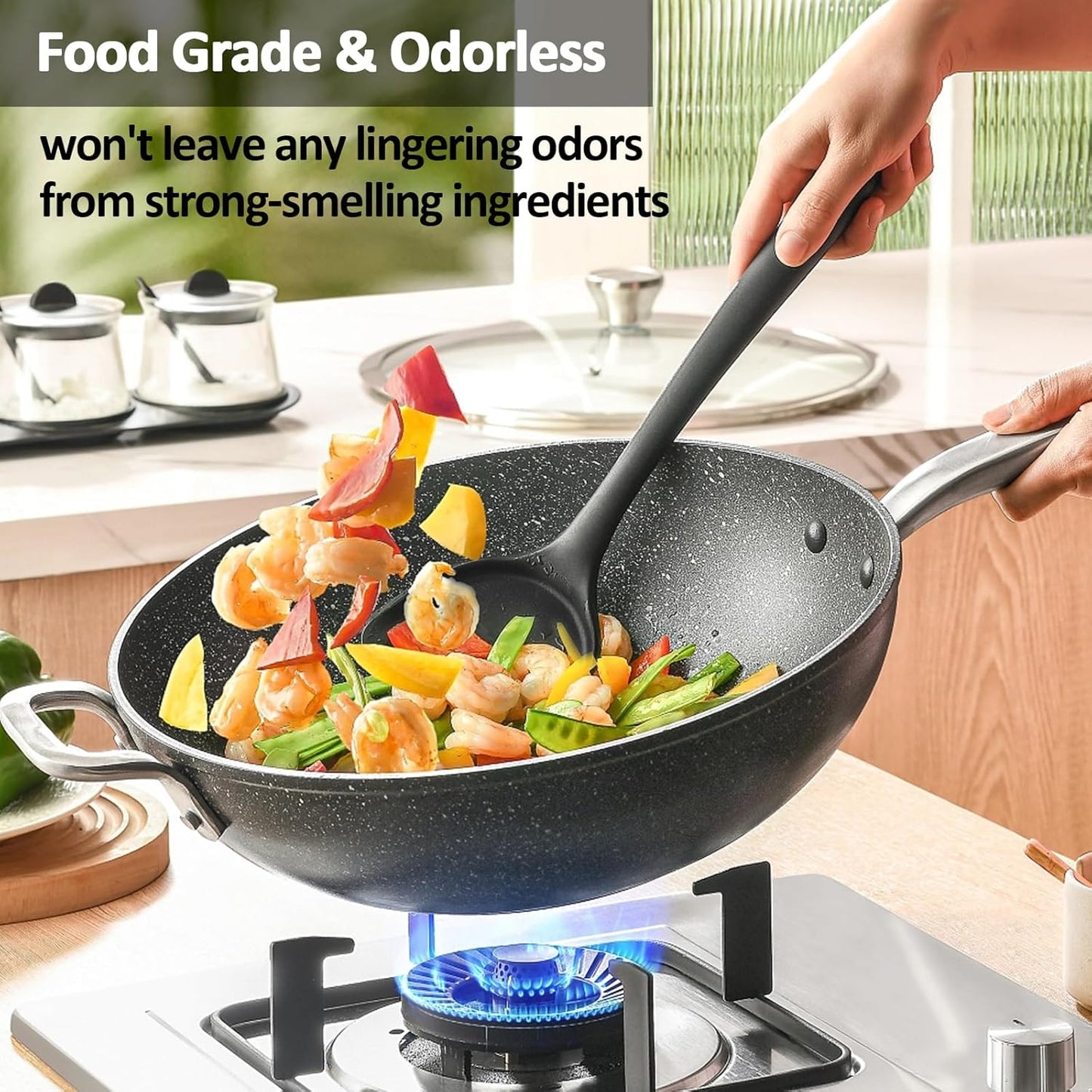 Silicone Kitchen Utensils Set 15PC Cooking Utensils Set, 600°F Heat Resistant Kitchen Gadgets Sets for Nonstick Cookware with Holder, Turner, Tongs, Whisk, Spoons, Spatulas, Brush, Black