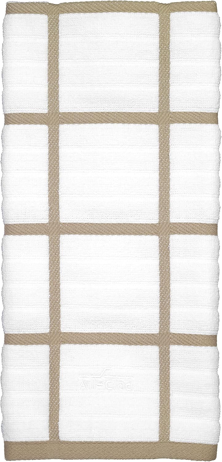 All-Clad Checked Kitchen Towel: Highly Absorbent, Super Soft Long Lasting - 100% Cotton, 17"x30" Tea Towel for Cleaning & Drying Dishes, Pans, Glassware, or Countertops, (1-Pack), Cappuccino