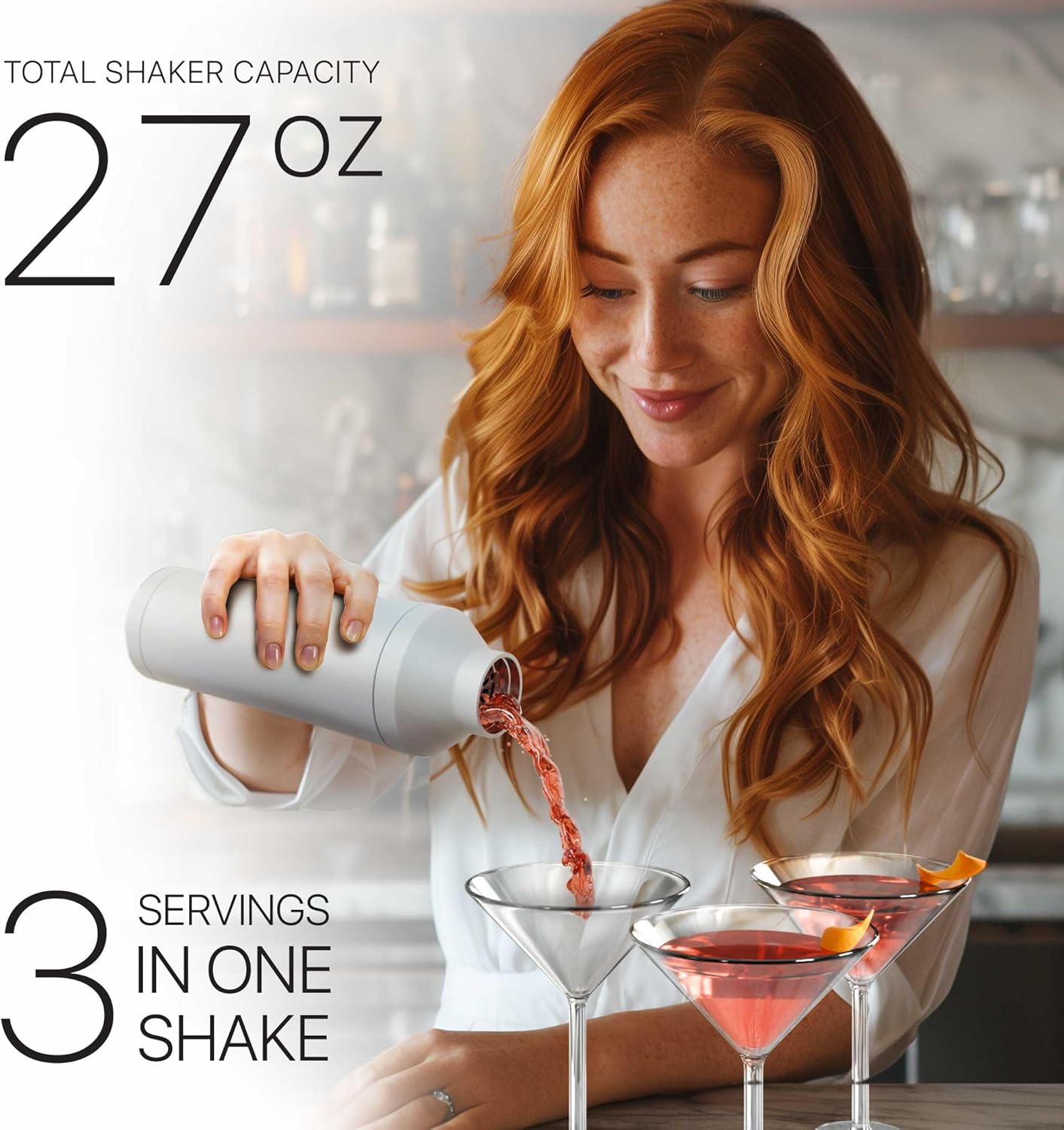 Insulated Cocktail Shaker Set | Double Wall Stainless Steel | Martini Shaker for Home Bar Bartending | Built-in Drink Measurement System & Strainer, Travel Bag, 35 Recipes | Gift Set (Matt White)