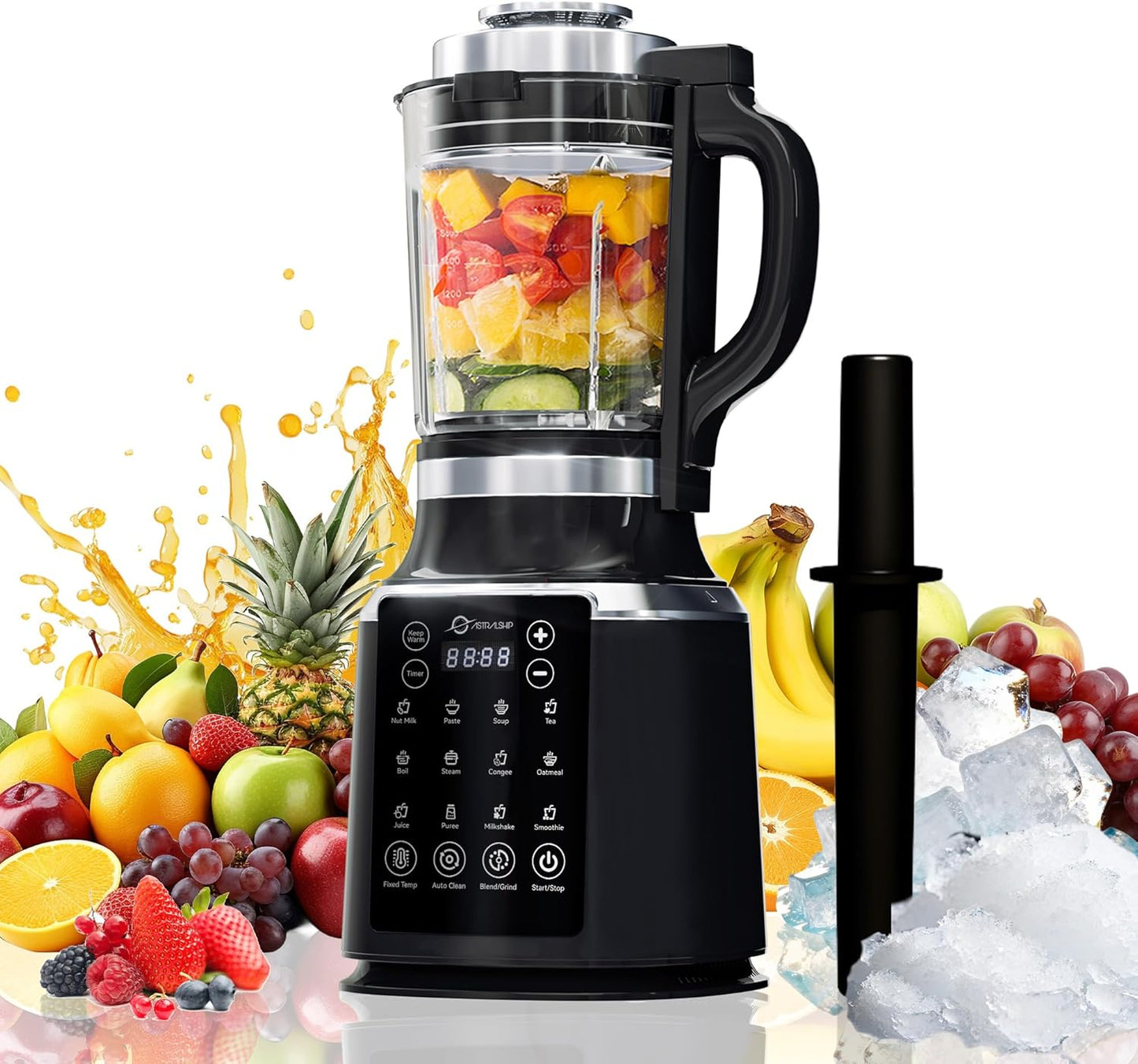 Glass Blenders for Kitchen with Tamper, Blender for Smoothies, Professional Blenders 1500W Motor, 9 Adjustable Speeds, 14 Preset Programs, High-Speed Heating Blender for Nut Milk, Soups, Sauces & More