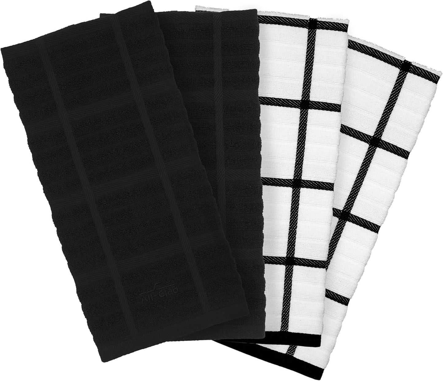 All-Clad Solid & Coordinate Kitchen Towels: Highly Absorbent, Super Soft Long Lasting 100% Cotton, 17" x 30" Tea Towels for Cleaning & Drying Dishes, Pans, Glassware, Countertops, 4-Pack, Black