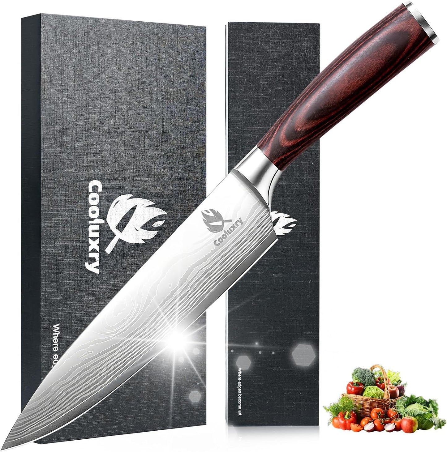 Professional Chef Knife - 8 Inch High Carbon Stainless Steel Kitchen Knife with Ergonomic Pakkawood Handle for Precise Cutting