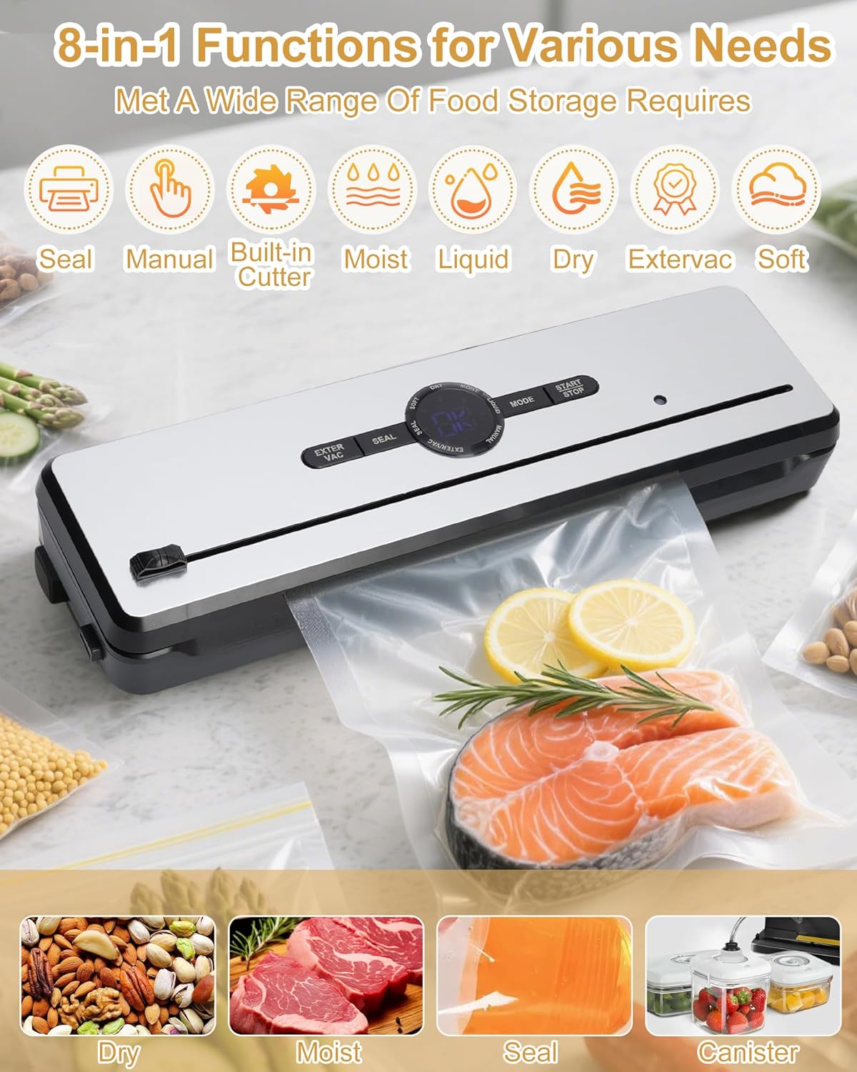 Vacuum Sealer Machine,Compact Vacuum Sealer for Food, Powerful Portable Handheld Food Sealer with Auto-Stop, 7X Freshness Lock Vacuum Machine for Home, Supermarket, Restaurant