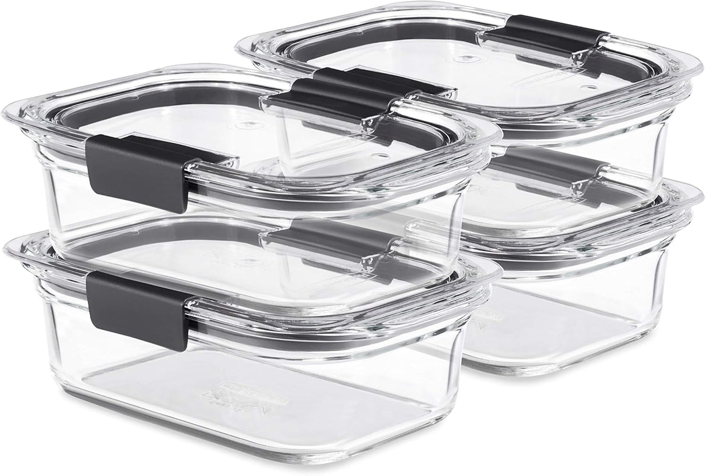 Rubbermaid Brilliance Glass Food Storage Containers, 3.2 Cup, Set of 4, BPA-Free, Leak-Proof, Clear