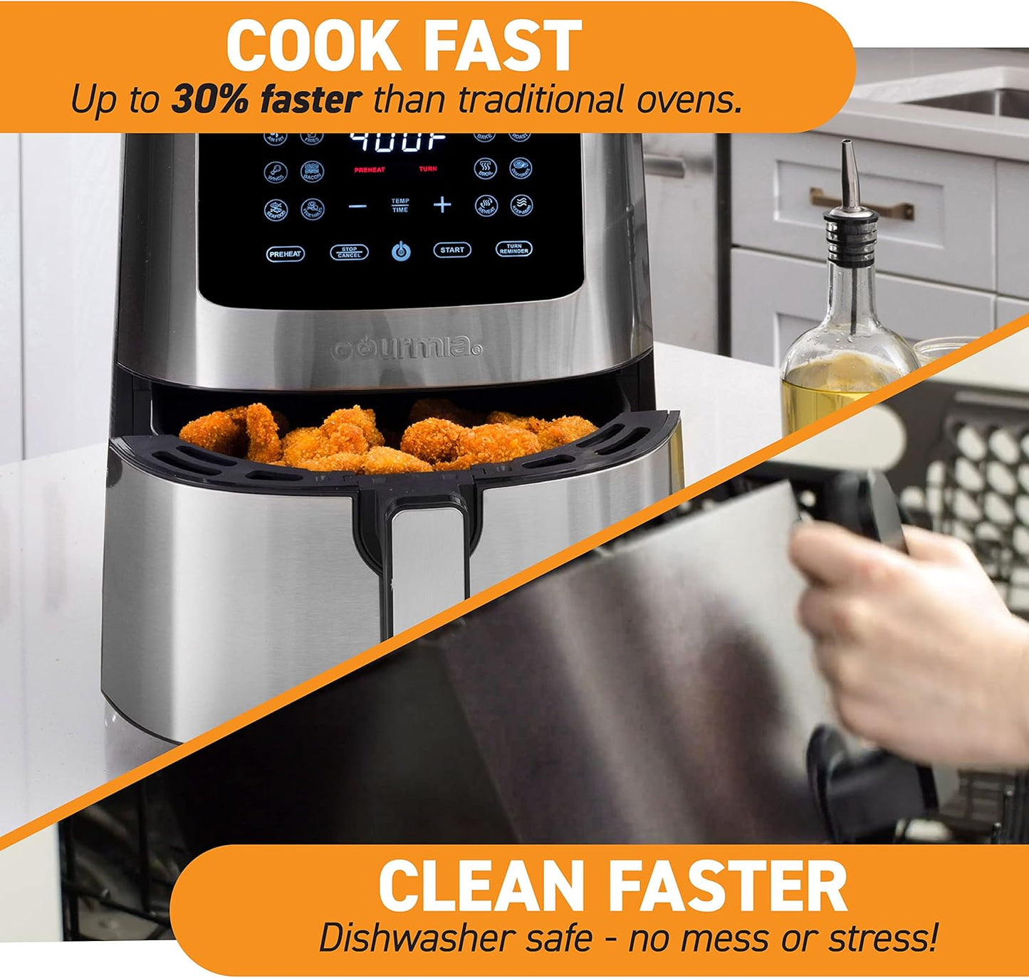 Gourmia 4-Qt Digital Air Fryer with Guided Cooking, Easy Clean, Stainless Steel