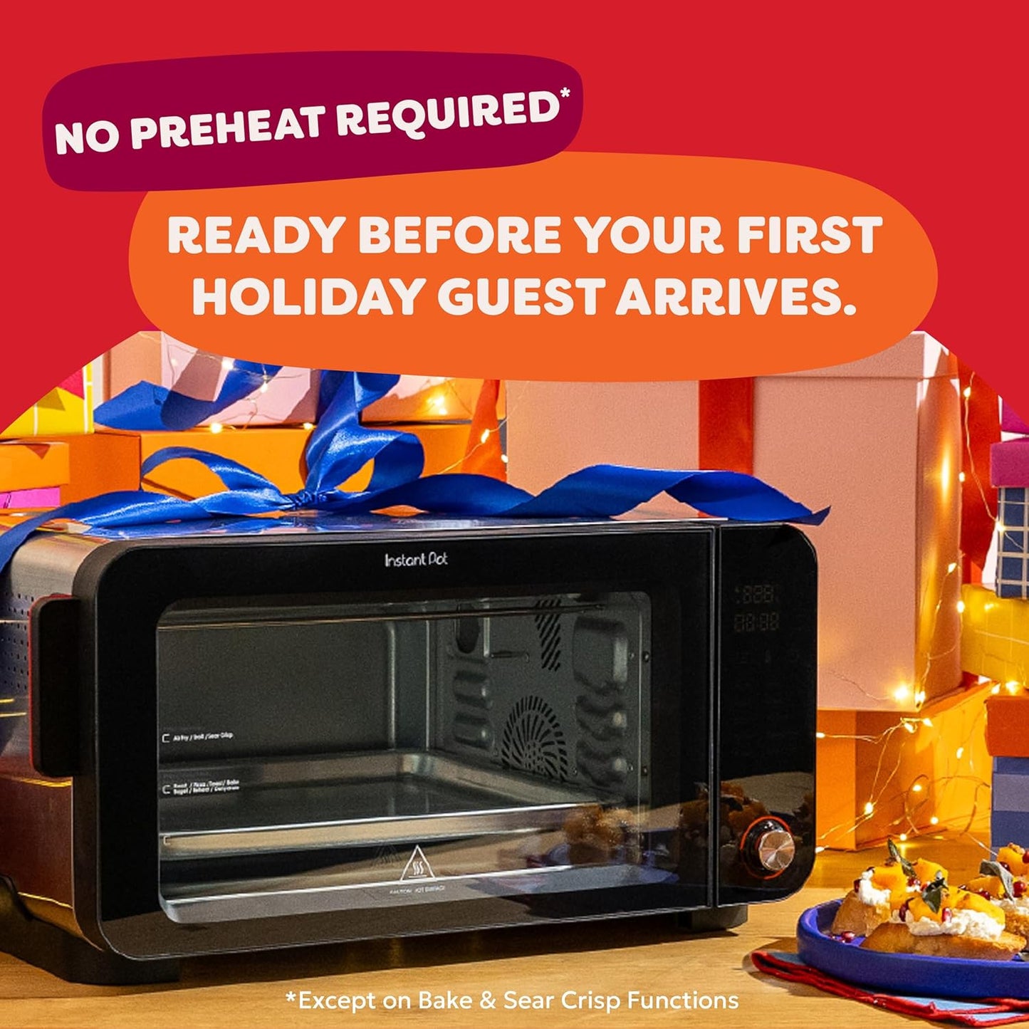 Instant Pot No Preheat Required* 6-Slice Air Fryer Toaster Oven with InstantHeat Technology, 10-in-1, Air Fry, Roast, Bake, Sear Crisp, Toast, Bagel, Broil, Dehydrate, Reheat, and Make Pizza