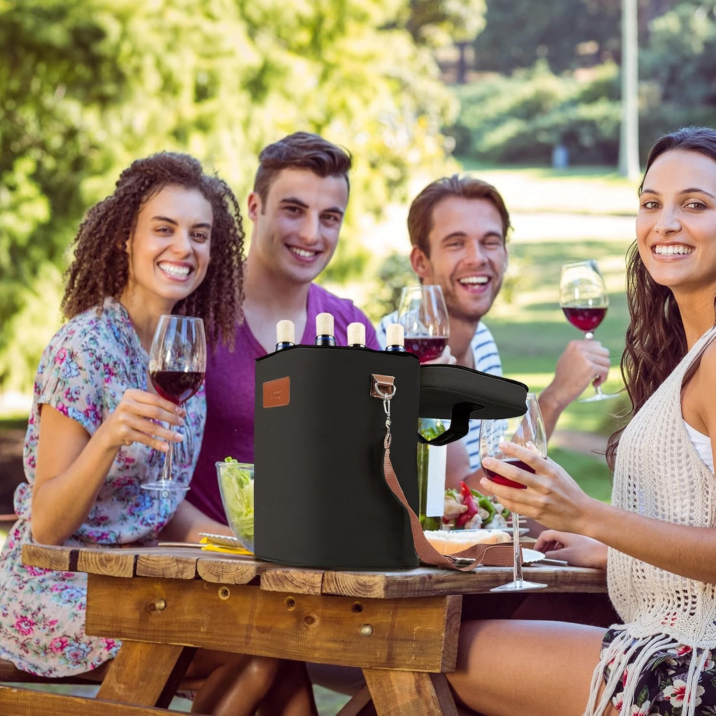 Tirrinia 4 Bottle Wine Gift Tote Carrier - Leakproof & Insulated Padded Versatile Wine Cooler Bag for Travel, BYOB Restaurant, Wine Tasting, Party, Dinner,Gift for Wine Lovers, Black