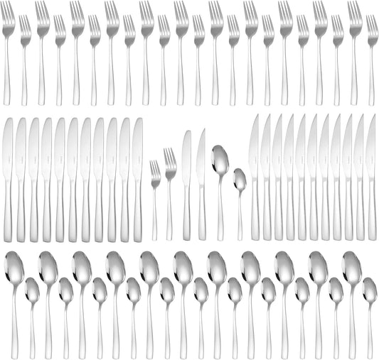 72-Piece Silverware Set for 12 Essential -18/0 Stainless Steel Flatware Set - Complete Cutlery Set with Forks and Spoons - Utensils for Every Occasion - Dishwasher Safe Kitchen Utensils Set