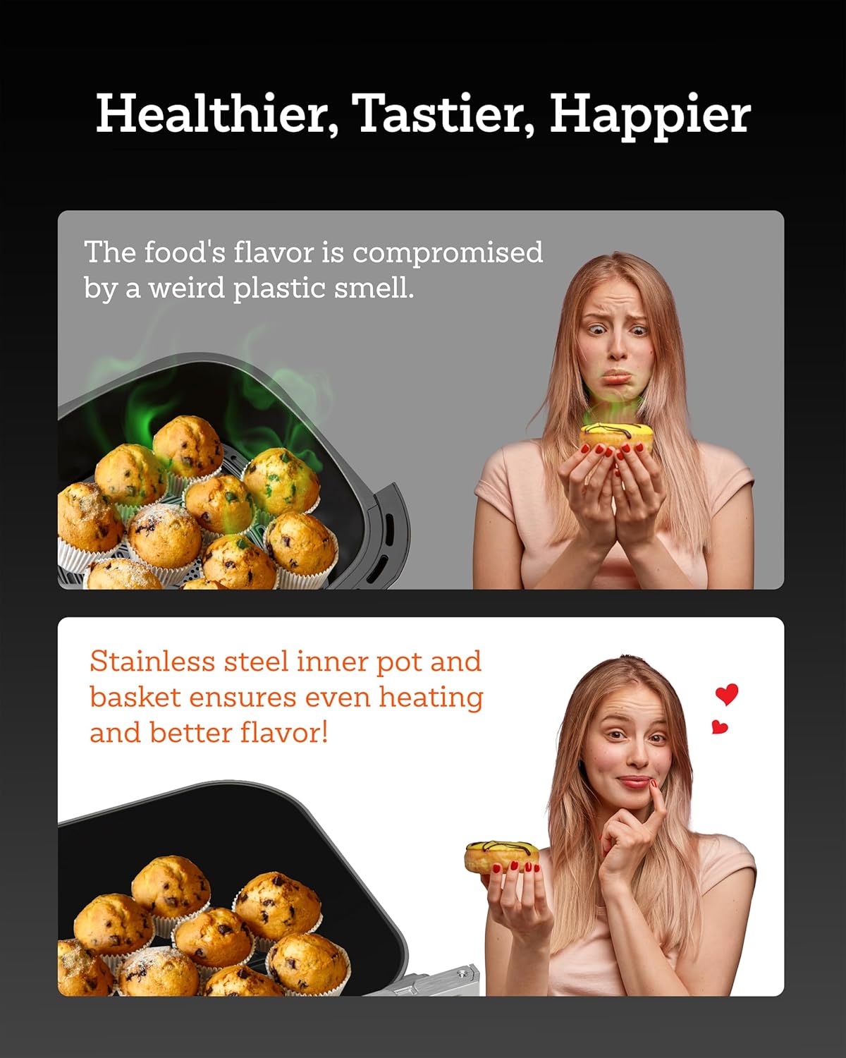 Air Fryer, 6 Qt, Stainless Steel Air Fryer, Stainless Steel Housing& Full Metal Inner Pot, PTFE and PFAS Free, 9 Digital One-Touch Cook Functions,120°F~450°F, 1700W