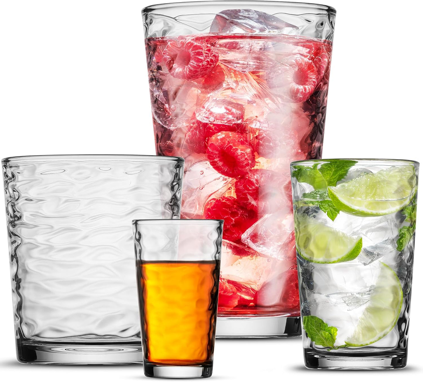Biscayne Glassware Set, 24-Piece, Mixed Sizes with Cooler, DOF, Juice and Shot Glasses