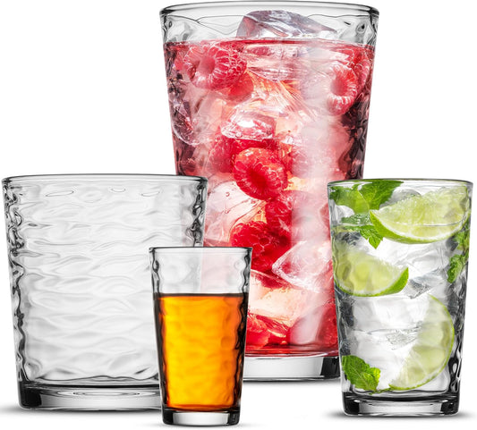 Biscayne Glassware Set, 24-Piece, Mixed Sizes with Cooler, DOF, Juice and Shot Glasses