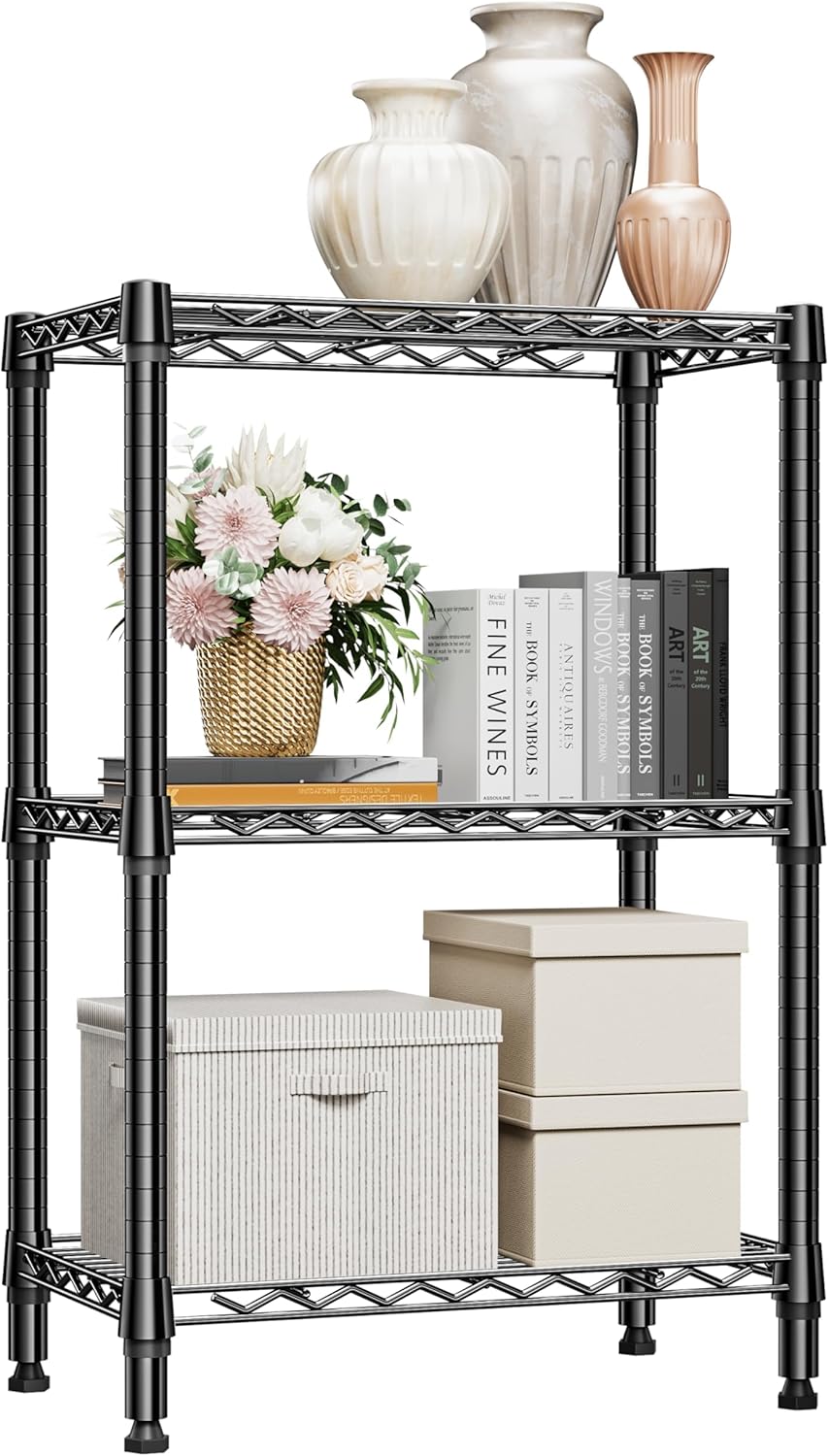 750 lbs 3 Tier Shelf Metal Storage Shelves Shelving Wire Rack Heavy Duty Closet Organizers for Garage Kitchen Bathroom Laundry Black 13.8" D x 23.6" W x 35.5" H