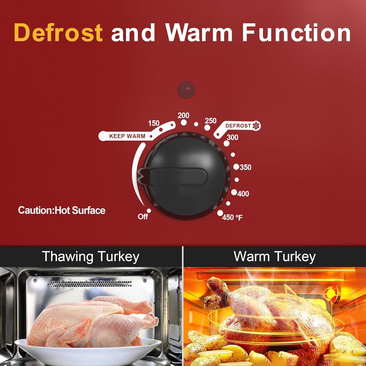 Sunvivi 30lb 26-Quart Roaster Oven, Electric Roaster Oven with Viewing Lid, Turkey Roaster with Unique Defrost/Warm Function, Large Roaster with Removable Pan & Rack, Stainless Steel, Red