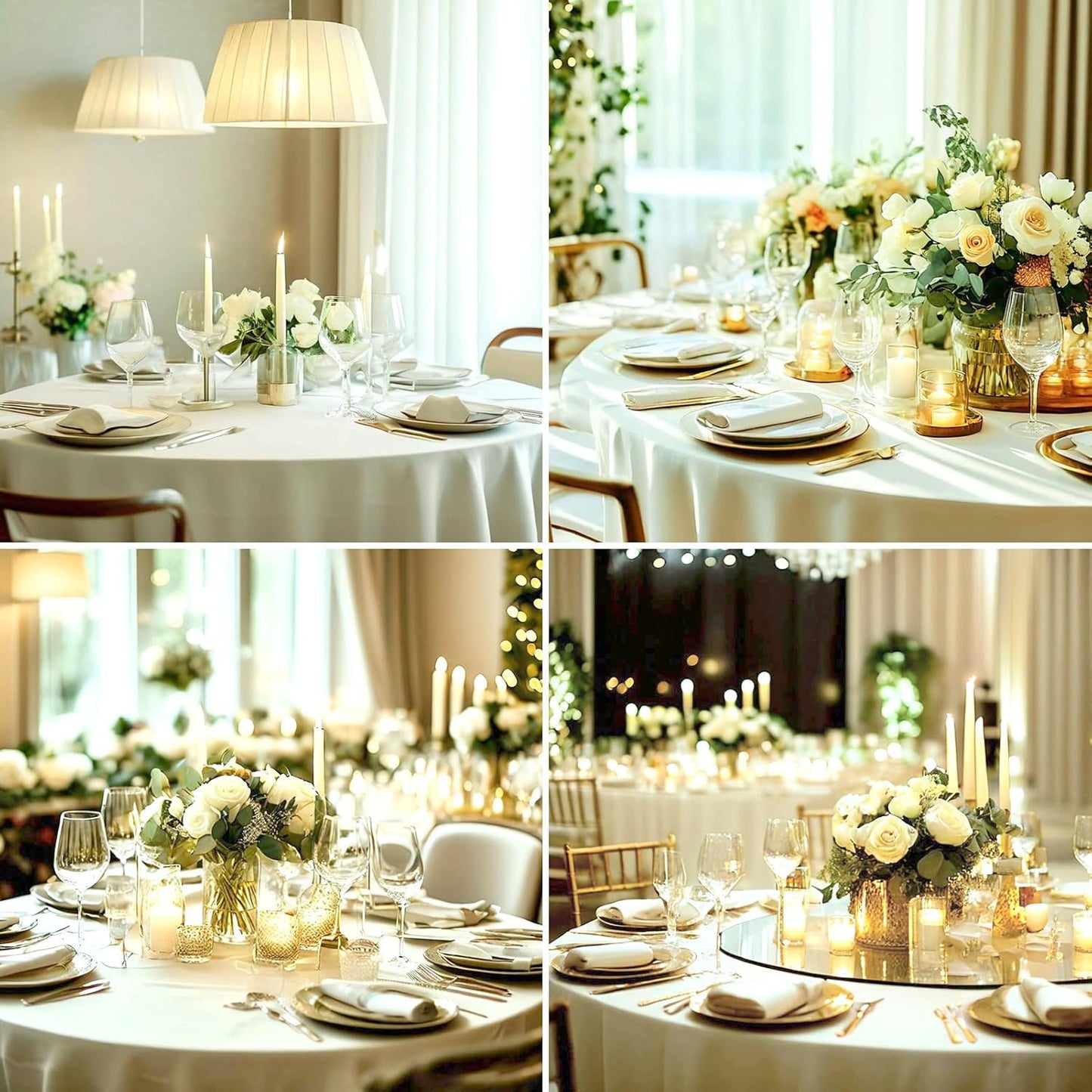 Round Tablecloth 2 Pack 90 Inch Ivory Tablecloths Washable Decorative Linen Polyester Table Clothes Cover for Dining Table Banquets Buffet Parties and Wedding