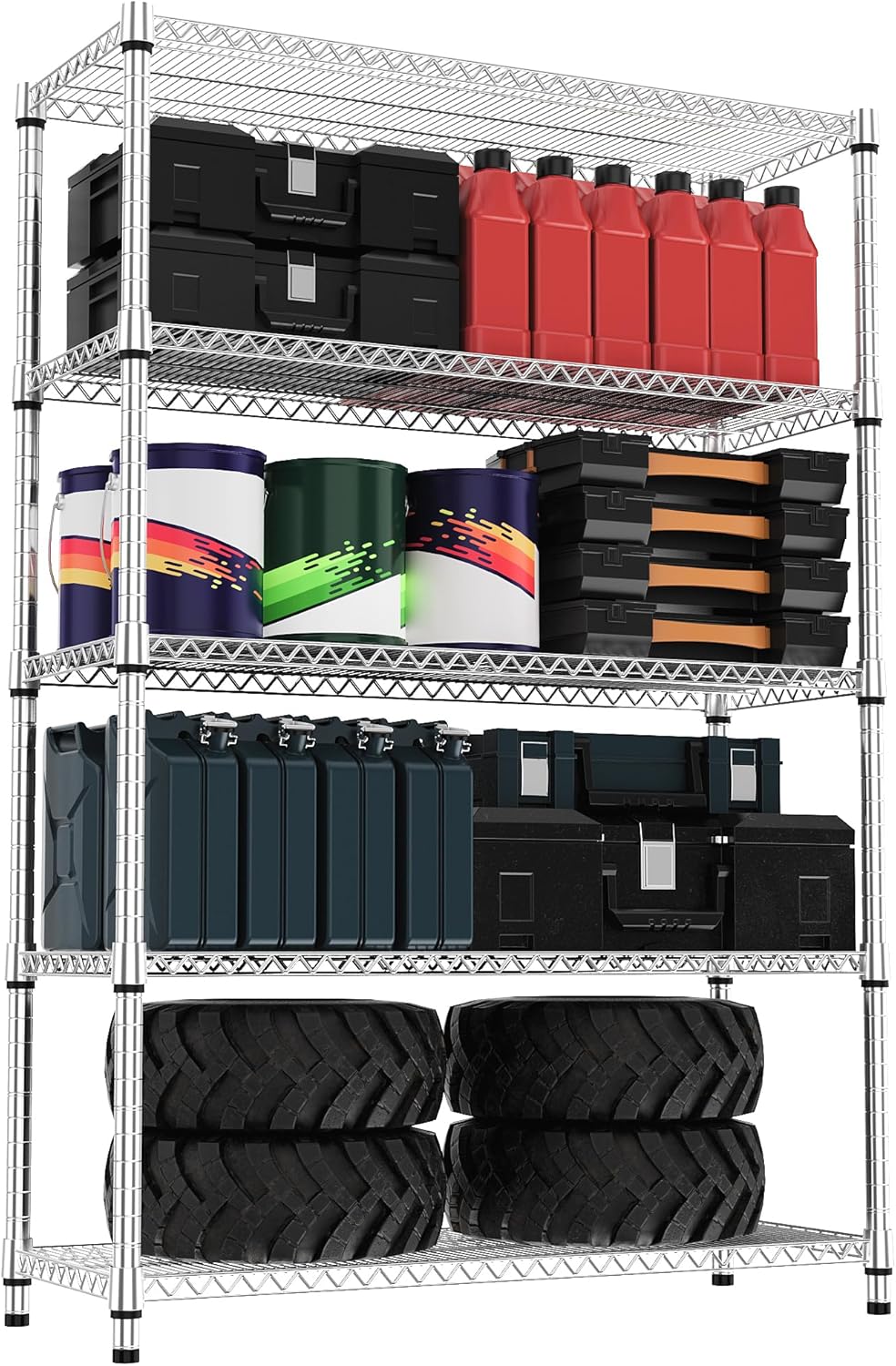 5 Tiers Shelf Metal Storage Shelves 3300 lbs Steel Storage Shelving Utility Shelving Unit Steel Organizer Wire Rack for Home,Kitchen,Office,Garage Chrome 17.7" D x 47.2" W x 70.3" H