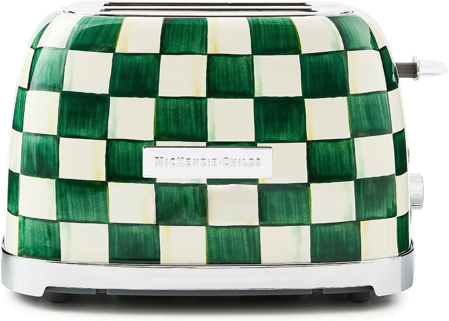 MACKENZIE-CHILDS 2-Slice Toaster, Decorative Toaster for Kitchen, Green-and-White Emerald Check