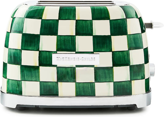 MACKENZIE-CHILDS 2-Slice Toaster, Decorative Toaster for Kitchen, Green-and-White Emerald Check