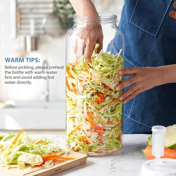 1 Pack 2 Gallon Large Fermentation Jar w Scale Mark, Wide Mouth Glass Jar with Airtight SCREW Lid and 2 Airlocks, 7600ML Wine Making Kit for Beer Cider Kombucha, Pickle Jar for Sauerkraut