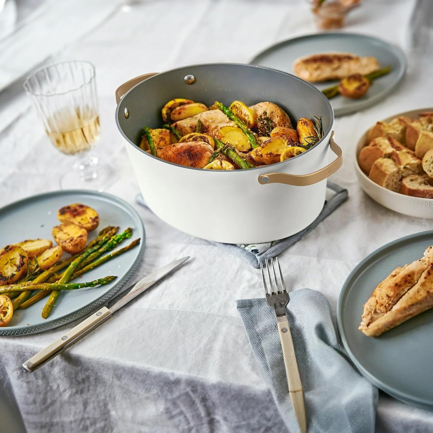 Beautiful 10-in-1 Electric Multi-Cooker by Drew Barrymore, 6-quart, digital display, 10 cooking functions, non-stick pot, easy one-touch control (White Icing)