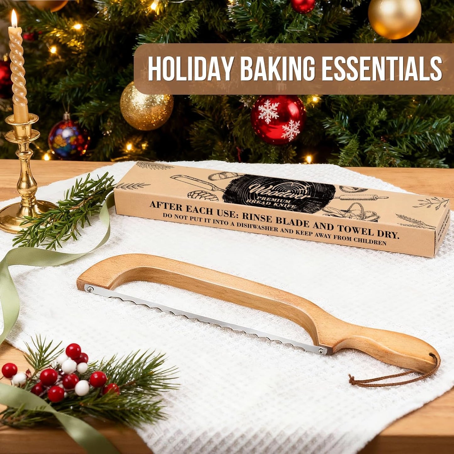 Woodever Sourdough Bread Knife for Both Right and Left Handed Use, 16" Bread Slicer for Homemade Bread, Premium Stainless Steel Serrated Saw Bread Cutter for Bagels, Baguettes (YELLOW)