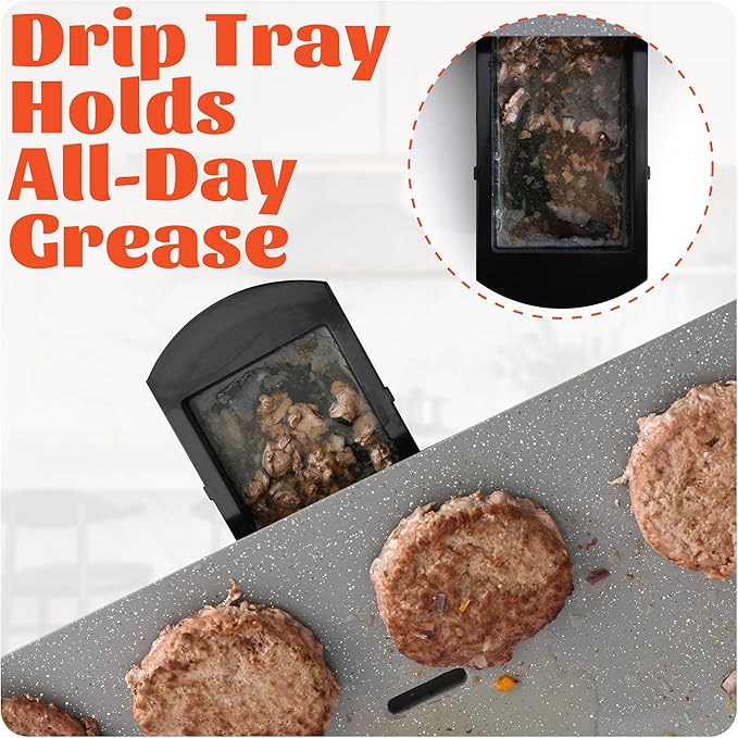 CookSimple Everyday 20"x12" Electric Griddle–1700W Nonstick ILAG Granite Surface, Large Sloped Design, Perfect for Family Meals, Pancakes&Eggs, Fast Even Heating, Easy to Clean, Granite Grey