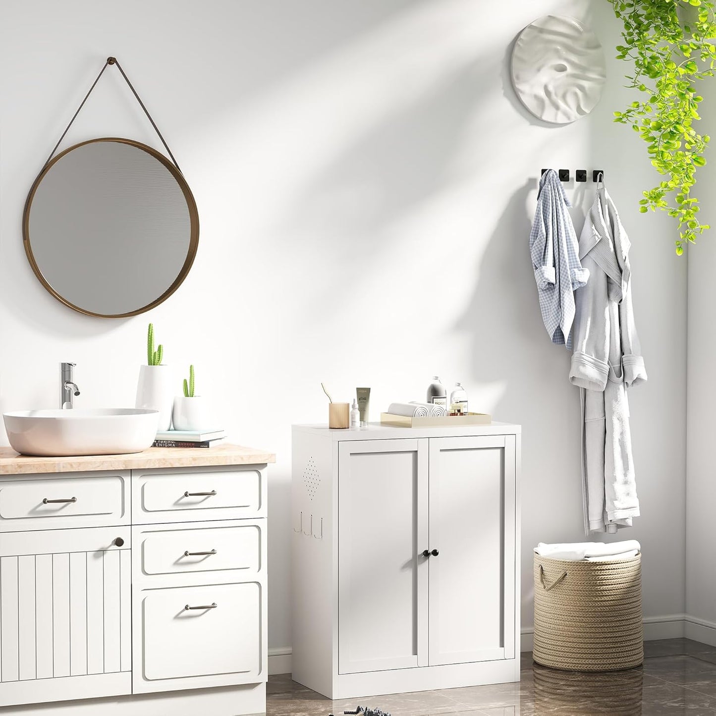 AQY Kitchen Pantry Cabinet,34.6" White Pantry Storage Cabinet with 2 Tier Adjustable Shelves and 2 Doors,Freestanding Cupboard,Metal Pantry Cabinets for Living Room Kitchen Assembly Required