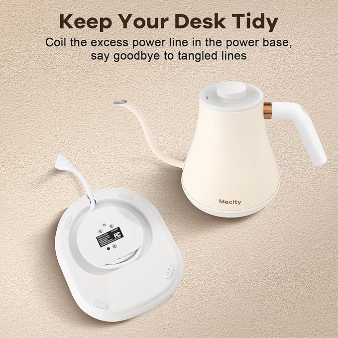Mecity Electric Gooseneck Kettle With Keep Warm Function & LCD Display Automatic Shut Off Coffee Kettle Temperature Control Pour Over Kettle 1200 Watt, 0.8L, 120V, Off White