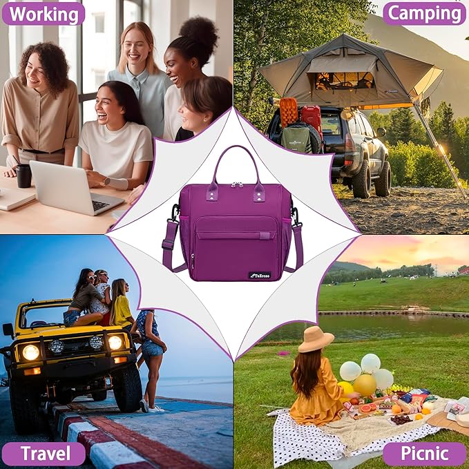 Purple Lunch Box for Women Insulated Lunch Bag Fits Bento Boxes, Snack and Foods, Ladies Lunch Tote Bag for Mother Mom Sister Friend Wife Her