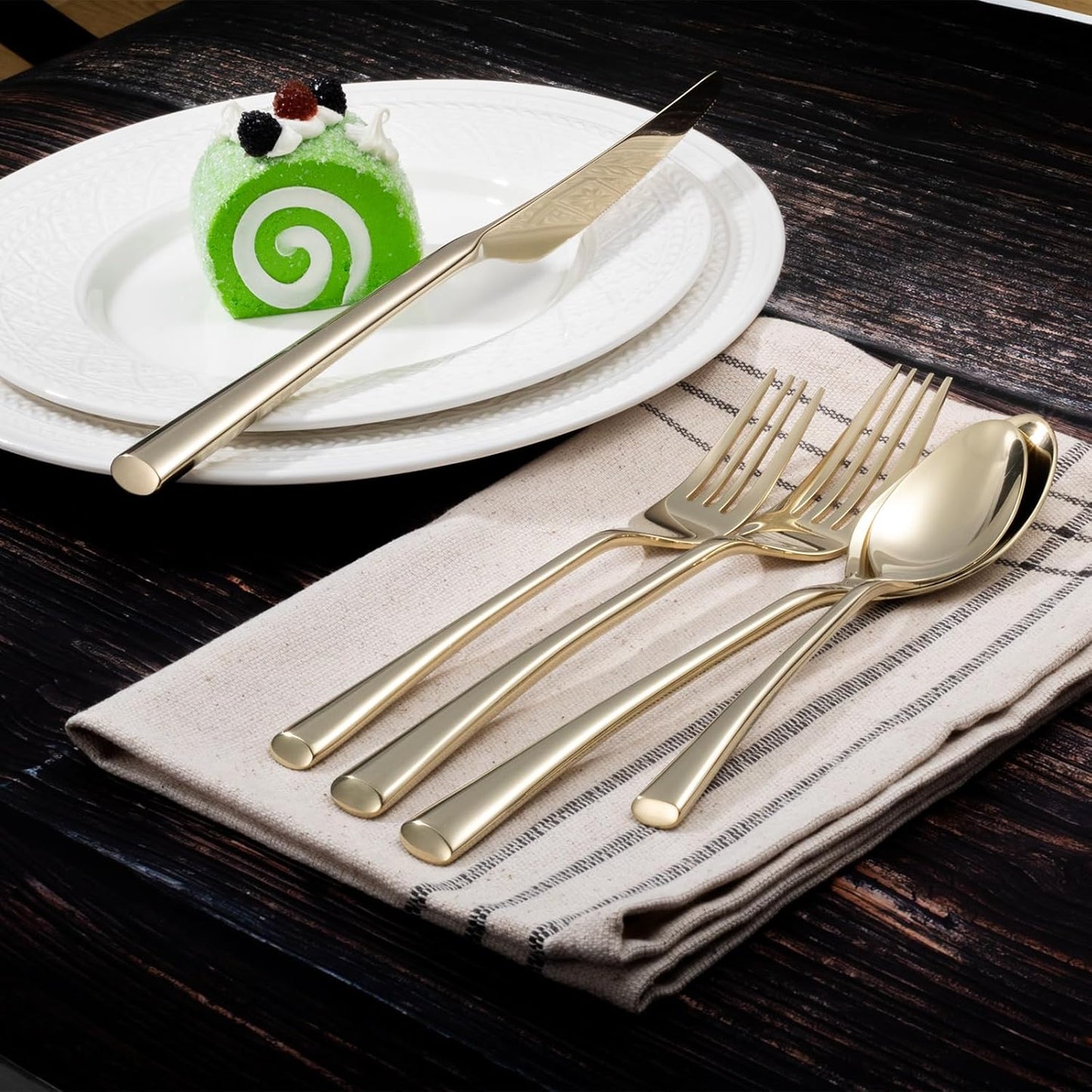 Alata Bailey Champagne Gold 20-Piece Forged Stainless Steel Flatware Set Cutlery Set, Service for 4, Silver Finish, Dishwasher Safe