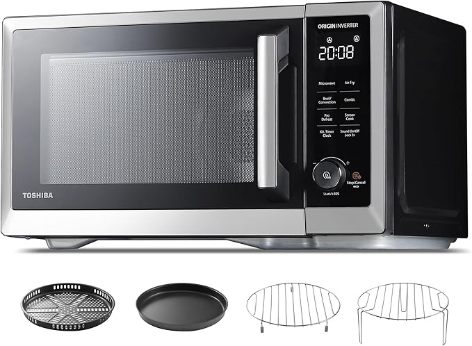 TOSHIBA Countertop Microwave Oven Air Fryer Combo, Inverter, Convection, Broil, Speedy Combi, Even Defrost, Humidity Sensor, Mute Function, 27 Auto Menus, 1.0 cu.ft, 1000W, Stainless Steel