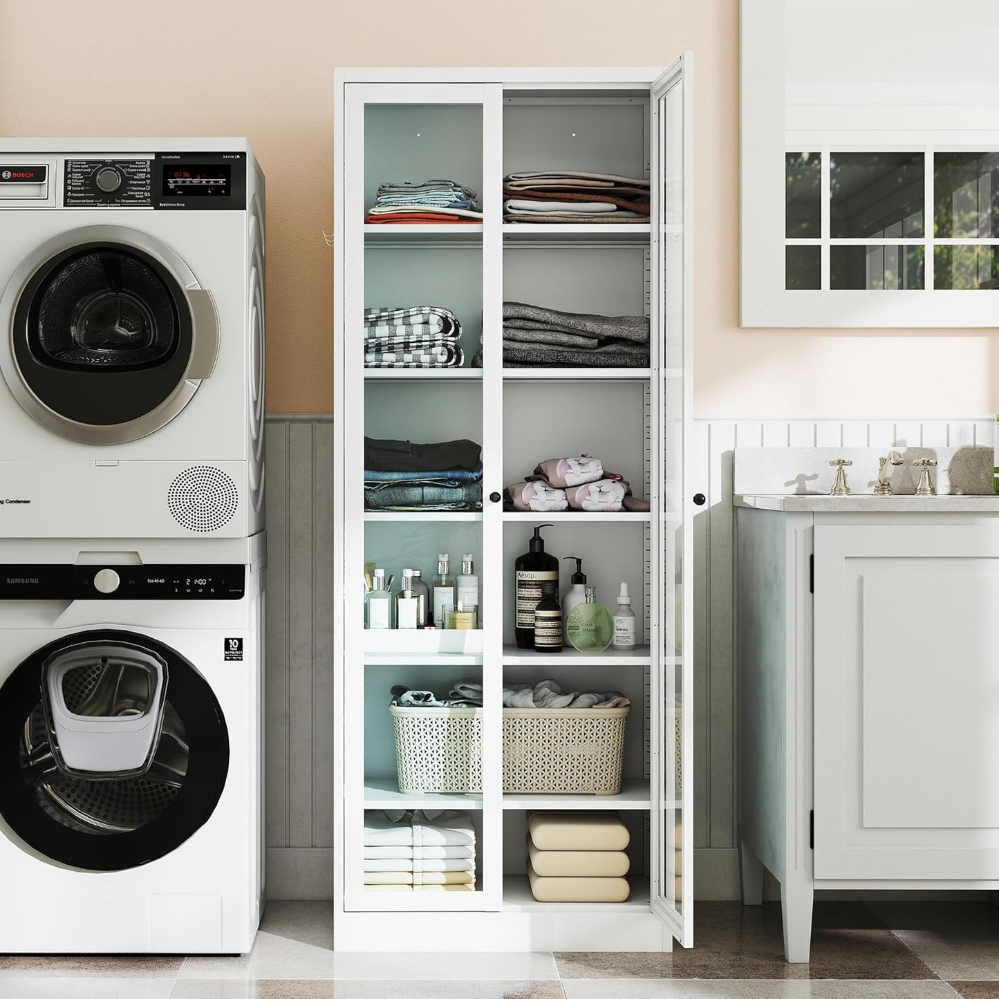 AQY Kitchen Pantry Cabinet,72" Tall Pantry Storage Cabinet with Doors and Adjustable Shelves, Metal Food Pantry Cabinets with Handle, Freestanding Cupboard for Living Room-Assemble Required