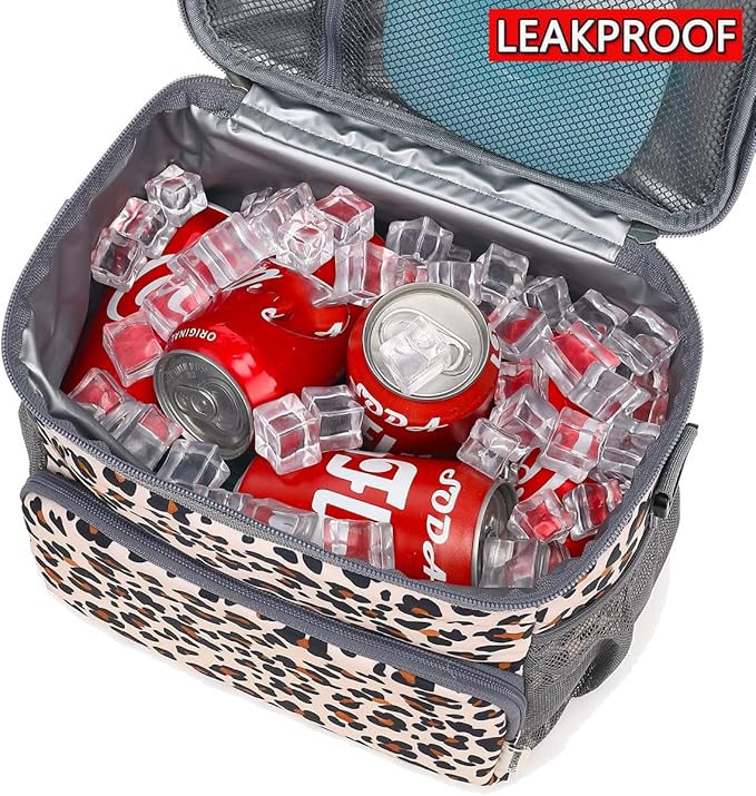 Insulated Lunch Bag for Adult/Women/Men, Reusable Lunch Box Cooler Soft Leakproof Tote, Thermal Meal Prep Lunch Pail with Adjustable Shoulder Strap for Picnic/School/Travel/Office, Leopard