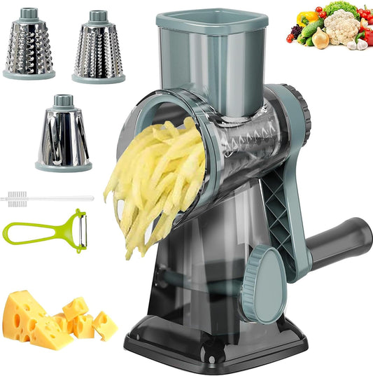 Cheese Grater with Handle, Multifunctional Manual Rotary Cheese Grater - Cheese Shredder Easily Chop Carrots, Potatoes, Vegetables and Fruits and Easy to Clean(blue)
