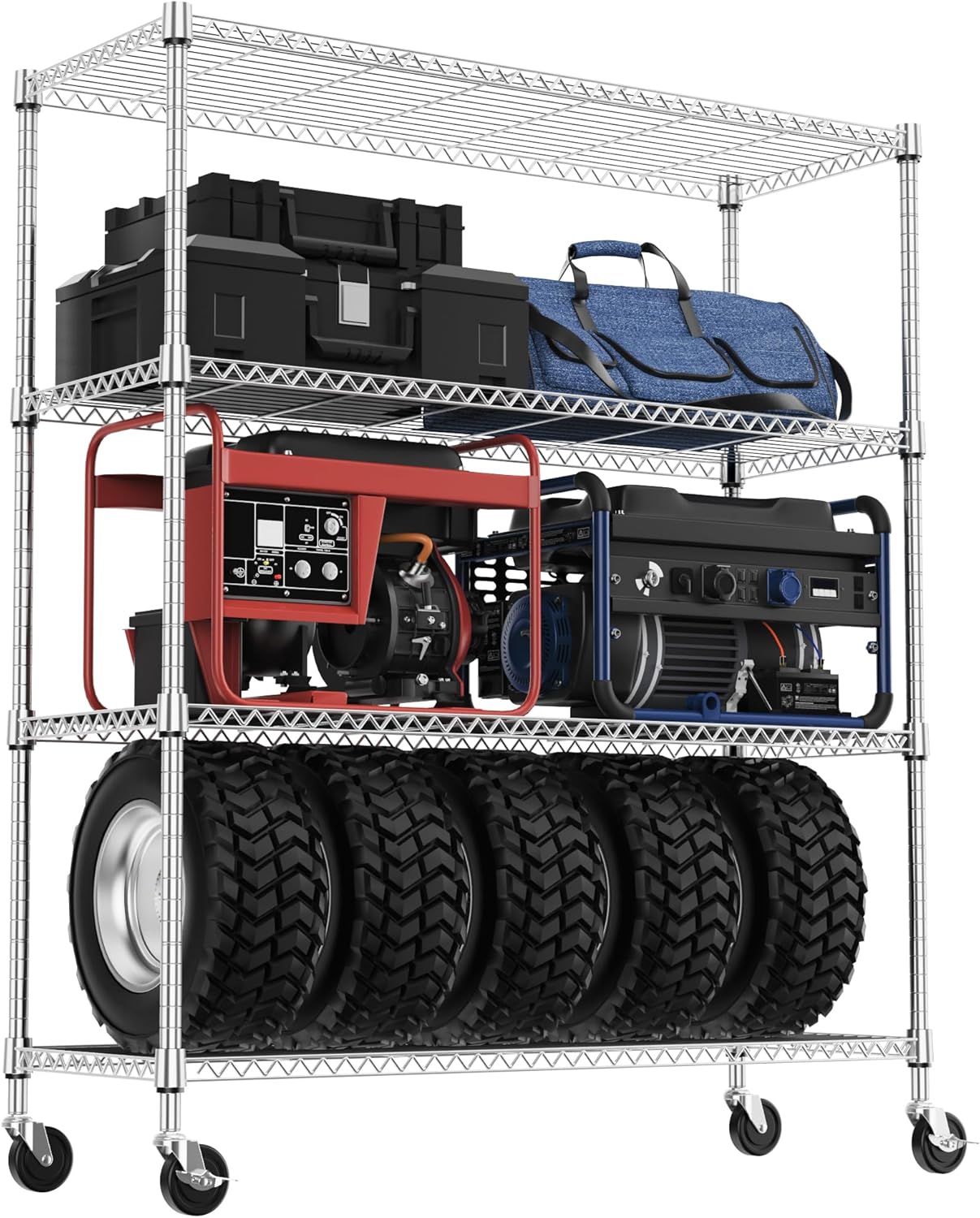 4 Tiers Shelf 1400 lbs Steel Storage Shelving Utility Shelving Unit Steel Organizer Wire Rack for Home,Kitchen,Office,Garage Chrome 17.7" D x 47.2" W x 62.6" H