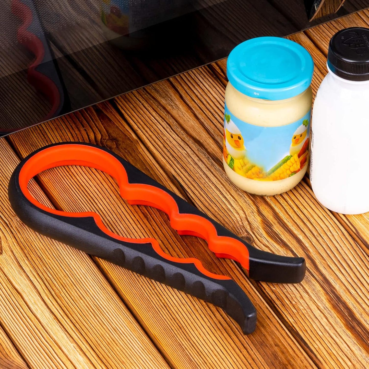 Bloss Jar Opener Bottle Opener Jar Gripper for Weak Hands, Seniors With Arthritis and Children, 4 in 1 Multi-Function Non Slip Colorful Can Opener Tool Get Lids Off Easily, Black Red