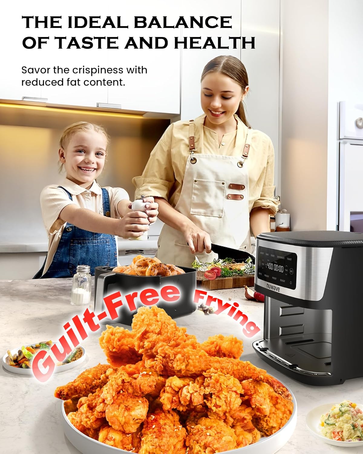 Nuwave Brio Plus 6-in-1 Air Fryer, 7-Qt Large Capacity, 50°F–400°F Precise Temp Control, Non-Toxic PFAS-Free Nonstick, Air Fry, Bake, Roast, Toast, Dehydrate, Reheat, 100 Presets, Dishwasher Safe