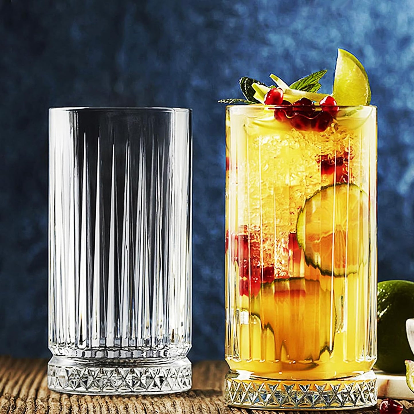 Highball Glasses Set of 6-15 oz Tall Glasses Drinking Set - Elegant Glassware Drinking Glasses for Water, Ice Coffee, Cocktail, Cold Beverage