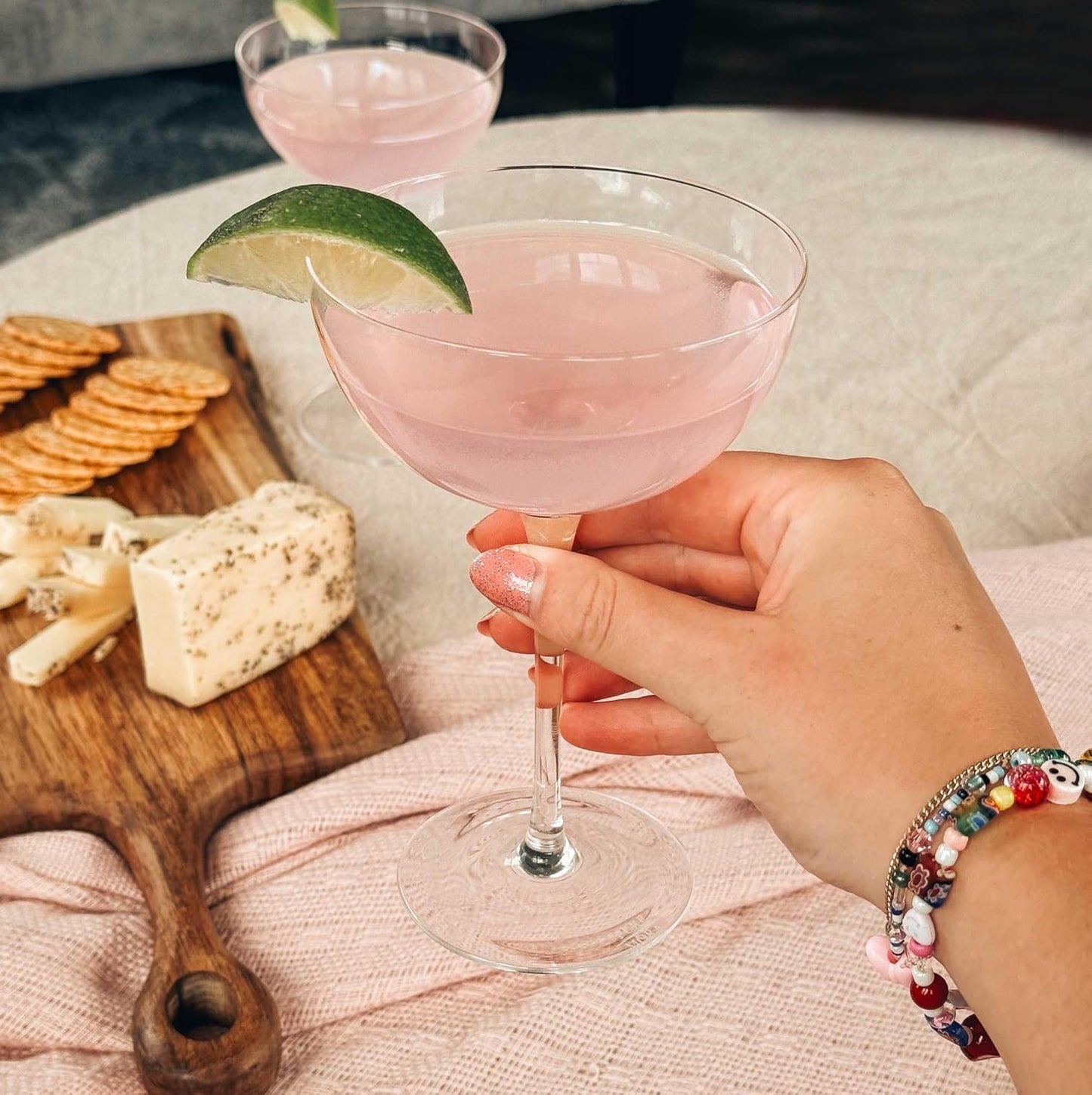 PURE MORA The Lyra Coupe Glass Set of 4, 7oz Handblown Premium Crystal Classic Cocktail Glasses for Martini, Champagne, Mixology, Home Bar, Fancy Margarita, Gin&Tonic, Drinking, etc. For Mixologists