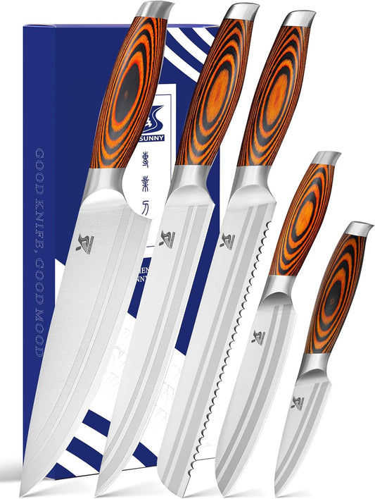 MSY BIGSUNNY 5pcs Knife Set Kitchen Utensils Knife, German Stainless Steel Professional Chef Kitchen Knife Set, Tang Series