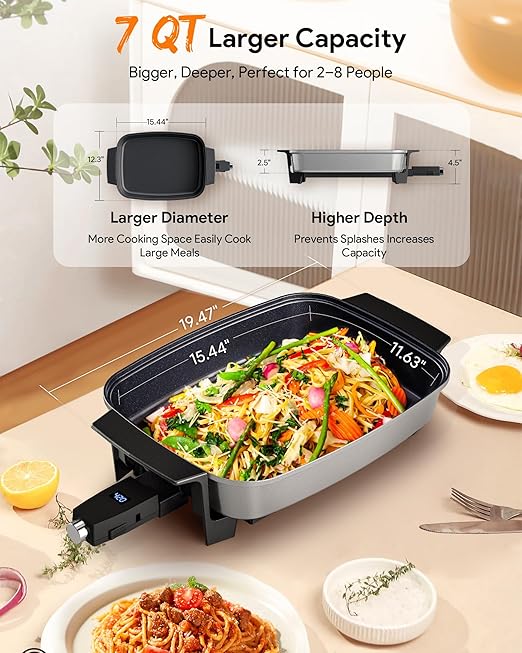 Nuwave Medley XL Digital Electric Skillet, Family Size Griddle w/Glass Lid, 2025 New & Improved Precision Heating, 100°-425°F, PFAS Free G11 Nonstick Ceramic Coating, Portable Hot Plate, 7qt Capacity