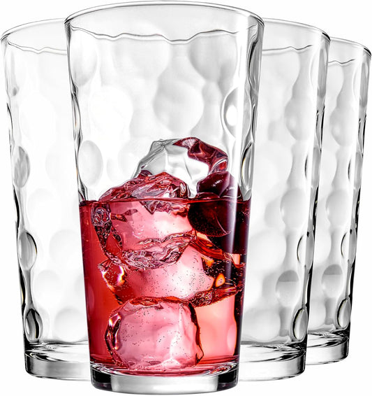 Home Essentials & Beyond Drinking Glasses Set of 4 Highball Glass Cups Bar Glasses, Uses for Juice, Water, Cocktails, Beverages, and Iced Tea. Dishwasher Safe