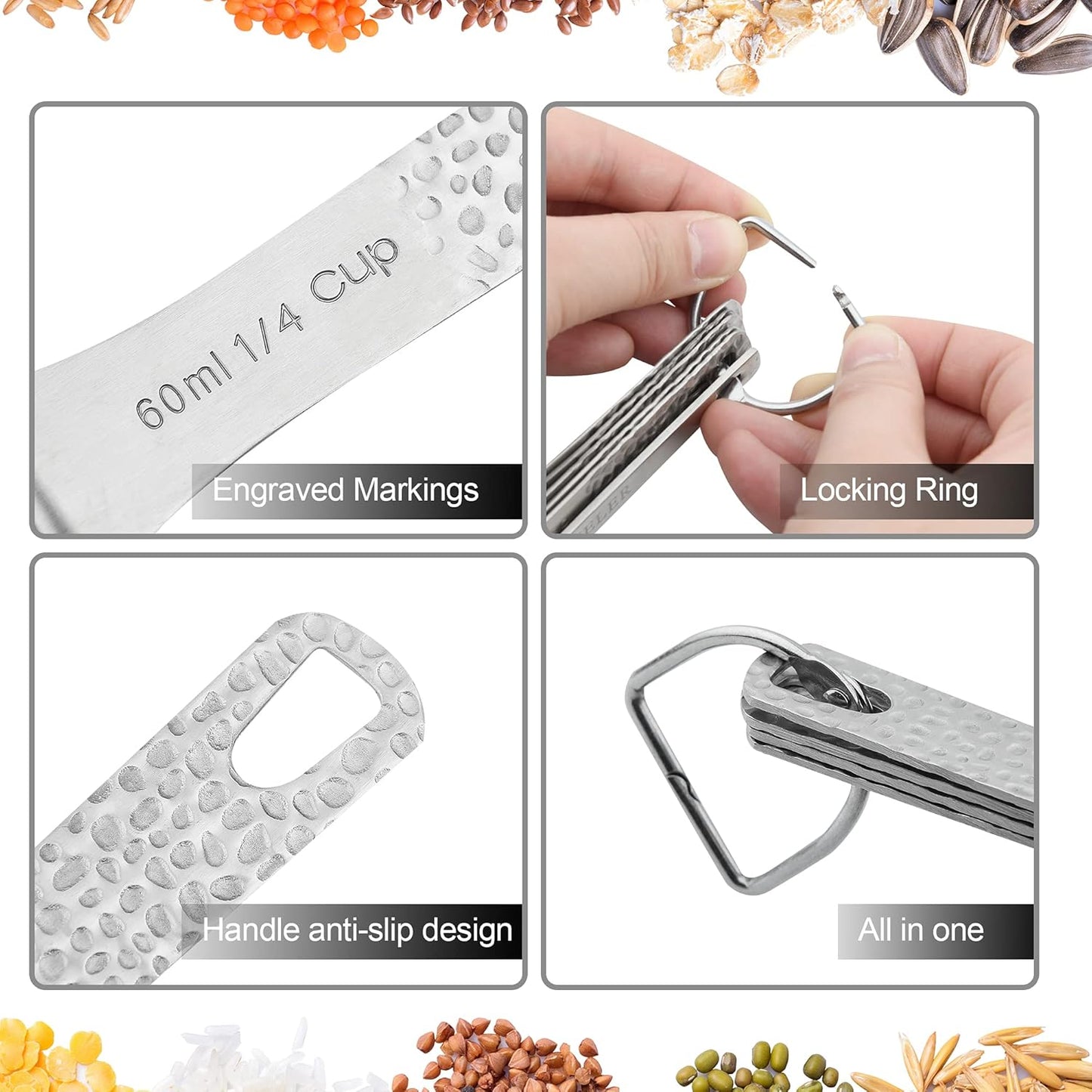 Smithcraft Measuring Spoon, Stainless Steel Measuring Spoons Set, Measurer Spoons Heavy Duty Solid Measurement Spoons(Siliver-6spoons+1ring)