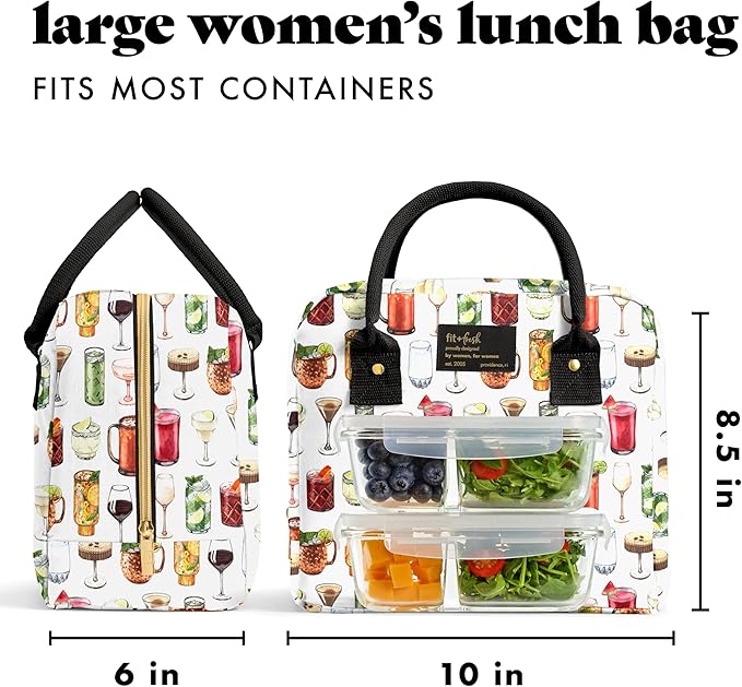 Fit & Fresh Bloomington Lunch Bag for Women - Insulated Large Lunch Box for Work with Containers, Leak-Resistant, Stain-Resistant, Zipper Closure, Mixology