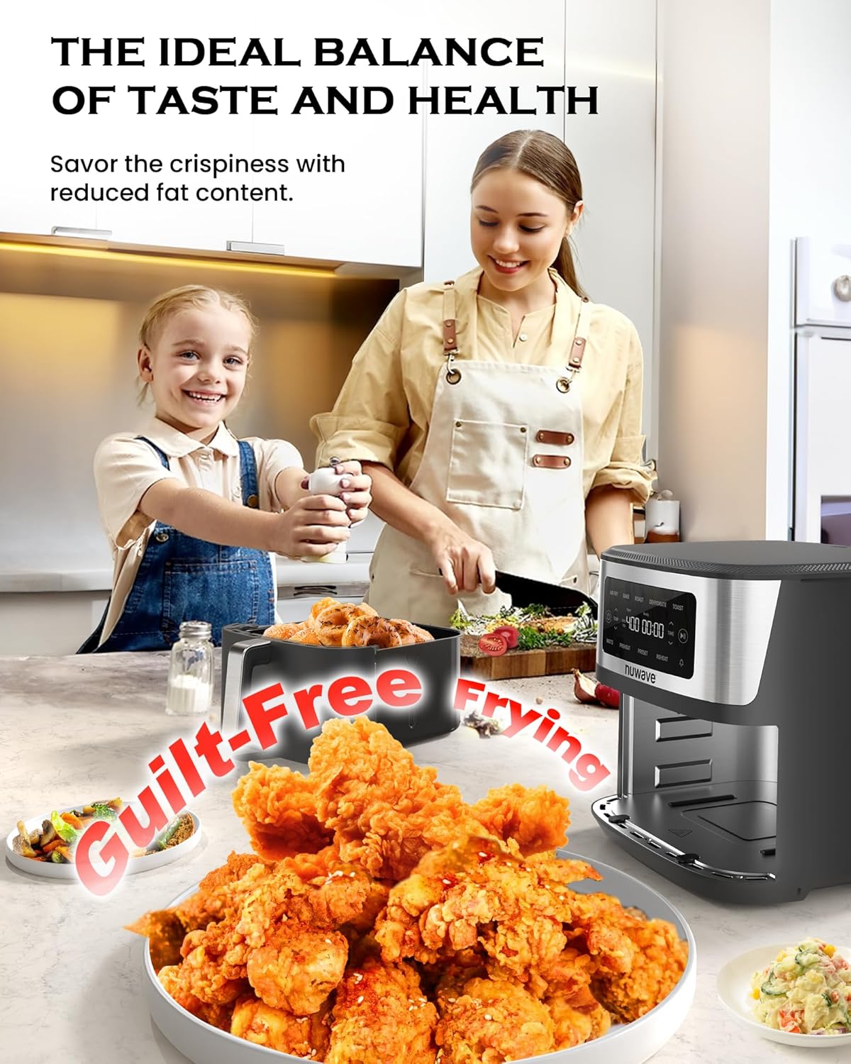 Nuwave Brio Plus 6-in-1 Air Fryer, 7-Qt Large Capacity, 50°F–400°F Precise Temp Control, Non-Toxic PFAS-Free Nonstick, Air Fry, Bake, Roast, Toast, Dehydrate, Reheat, 100 Presets, Dishwasher Safe